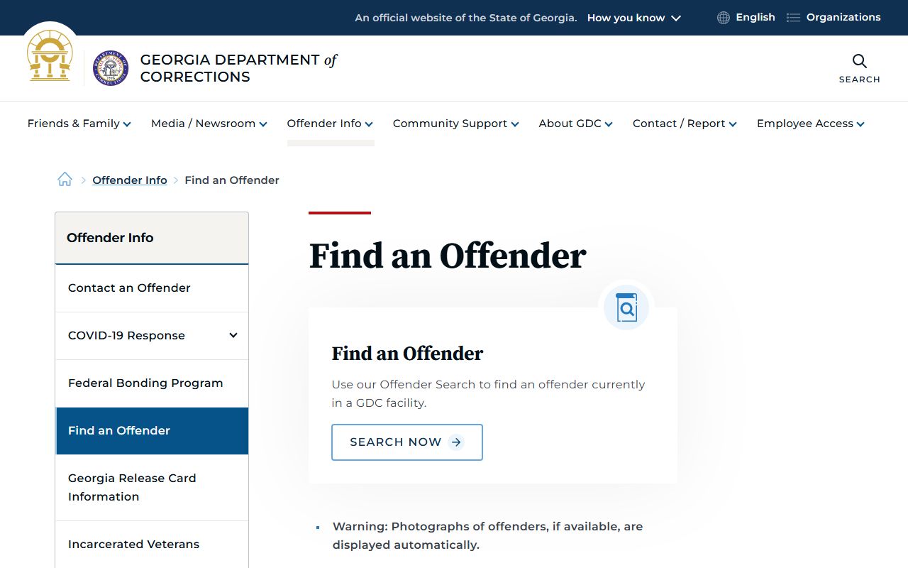 GDC Find an Offender page for Georgia state custody searches